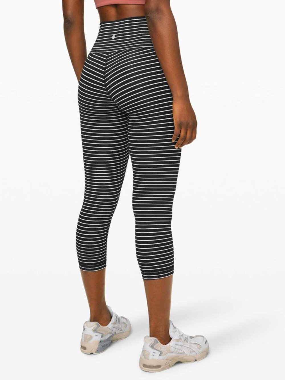 Lululemon - Wunder Under HR Crop 21" Luon - Size 6 - Black White Stipe - VGUC